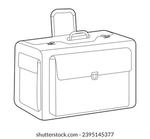 Pilot Case box silhouette flight bag. Fashion accessory technical illustration. Vector satchel front 3-4 view for Men, women, unisex style, flat handbag CAD mockup sketch outline isolated