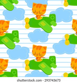 Pilot cat vector seamless pattern