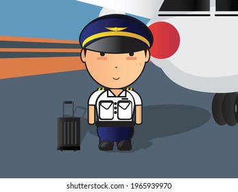 pilot character in front of aeroplane