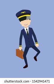 Pilot - Cheerful Face with Holding Suitcase