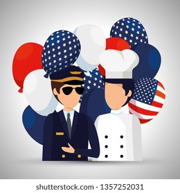 pilot and chef with usa flag balloons