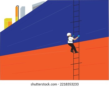 El piloto sube la ilustración vectorial de la escalera del barco. Piloto o maestro de amarre en funcionamiento.