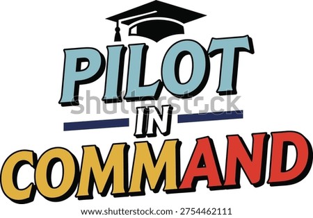 Pilot in command with graduation cap logo design