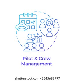 Das blaue Gradientenkonzept der Pilotenbesatzung. Flugzeugpersonal, professionell. Luftverkehrsdienste. Runde Liniendarstellung. Abstrakte Idee. Grafikdesign. Benutzerfreundlich in Infografik