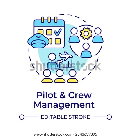 Pilot crew management multi color concept icon. Aircraft personnel, professional. Aviation services. Round shape line illustration. Abstract idea. Graphic design. Easy to use in infographic