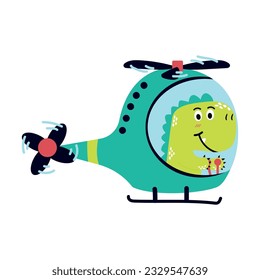 pilot dinosaur flying Helicopter cartoon