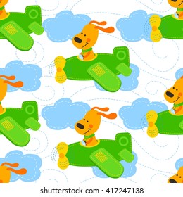 Pilot Dog in the sky vector seamless pattern. T-shirt design