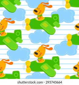 Pilot dog vector seamless pattern