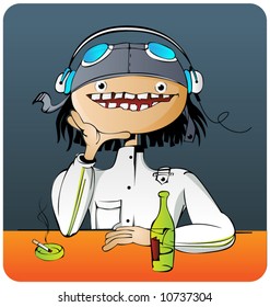 Beber y fumar piloto en un bar