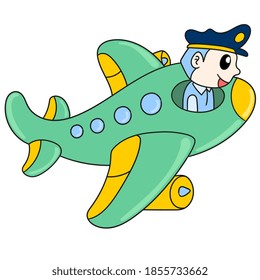 el piloto conduce el avión. ilustración vectorial del dibujo del doodle de dibujos animados