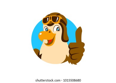 Pilot Eagle Thumb Up Cartoon Character