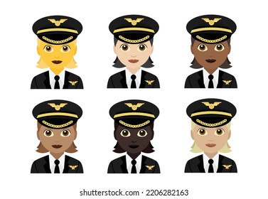 Pilot emoji person set vector airplane illustration