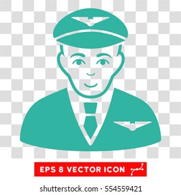 Pilot EPS vector pictogram. Illustration style is flat iconic cyan symbol on chess transparent background.