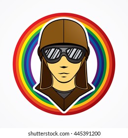 Pilot Face designed on line rainbows background graphic vector