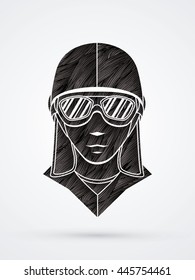 Pilot face designed using black grunge brush graphic vector