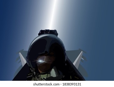 A Pilot of fighter jet with blue sky background. 
