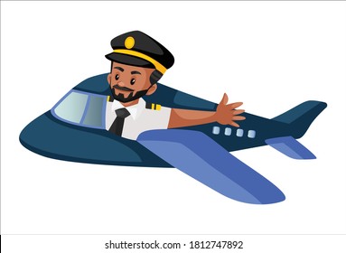 Pilot is flying an airplane and waving a hand. Vector graphic illustration. Individually on a white background.