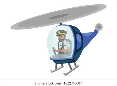 Pilot is flying a helicopter. Vector graphic illustration. Individually on a white background.