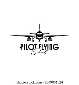 Pilot Flying school vector logo with passenger airplane isolated on white background