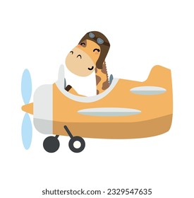 pilot giraffe flying plane cartoon