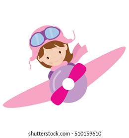 Pilot girl vector cartoon illustration