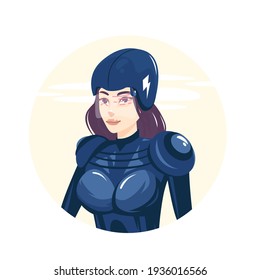 pilot girl wearing helmet and futuristic uniform, vector illustration