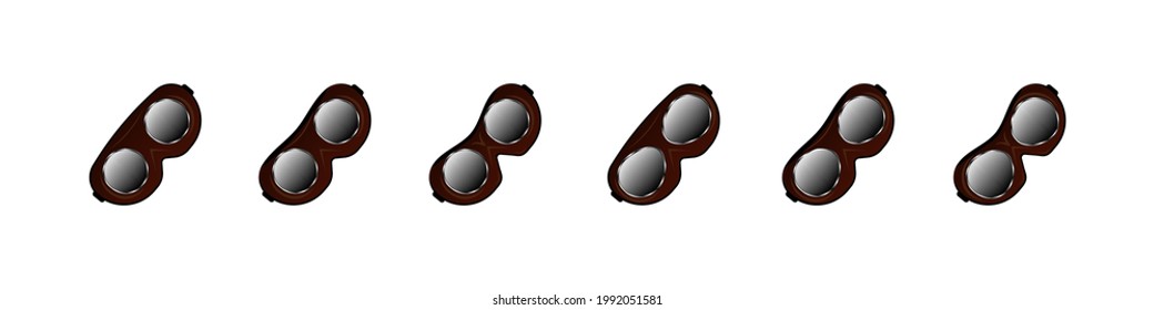 Pilot glasses. A set of safety goggles for pilots. Vector illustration of collection of glasses.