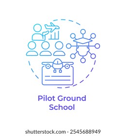 Pilot ground school blue gradient concept icon. Aviation training, graduation certificate. Round shape line illustration. Abstract idea. Graphic design. Easy to use in infographic, presentation