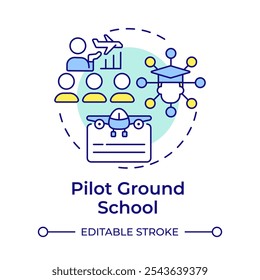 Pilot ground school multi color concept icon. Aviation training, graduation certificate. Round shape line illustration. Abstract idea. Graphic design. Easy to use in infographic, presentation