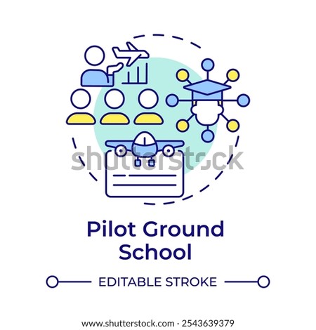 Pilot ground school multi color concept icon. Aviation training, graduation certificate. Round shape line illustration. Abstract idea. Graphic design. Easy to use in infographic, presentation