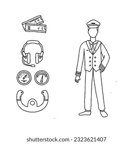 pilot hand drawn doodle illustrations vector set