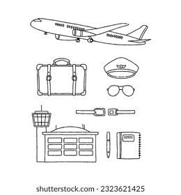 pilot hand drawn doodle illustrations vector set