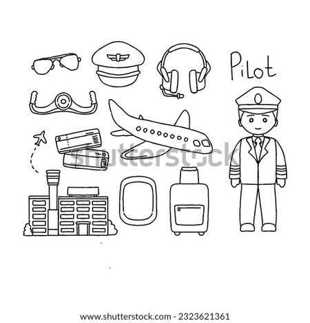 pilot hand drawn doodle illustrations vector set