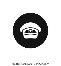 Pilot hat black and white vector icon