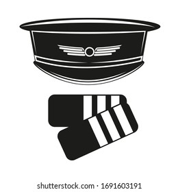 Pilot hat with epaulets. Captain cap. Vector headgear