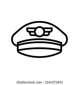 Pilot Hat Icon. Line Art Style Design Isolated On White Background