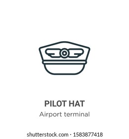 Pilot hat outline vector icon. Thin line black pilot hat icon, flat vector simple element illustration from editable airport terminal concept isolated on white background