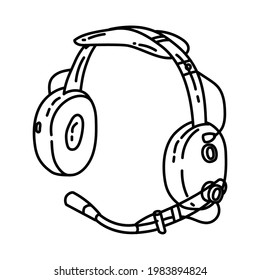 Pilot Headset as Telecommunication Equipment Hand Drawn Icon Set Vector.