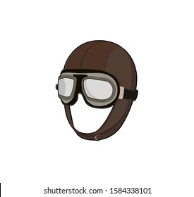 Pilot helmet. Airplane  captain hat with goggles. Vector illustration.