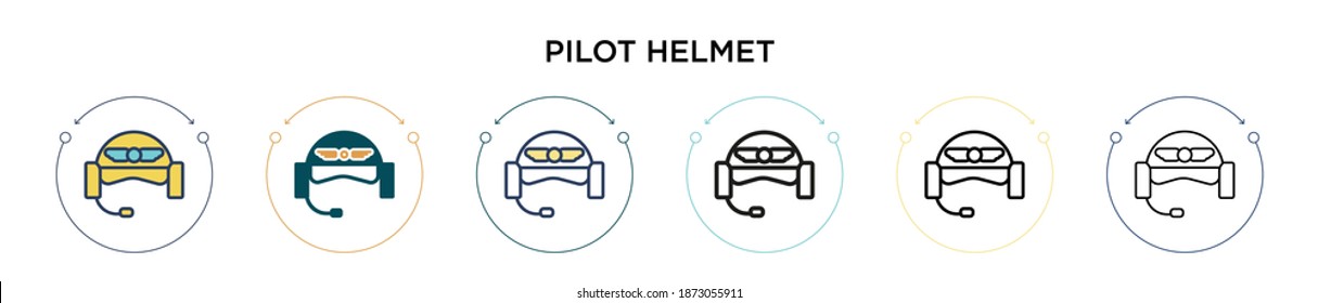 Pilot helmet icon in filled, thin line, outline and stroke style. Vector illustration of two colored and black pilot helmet vector icons designs can be used for mobile, ui, web