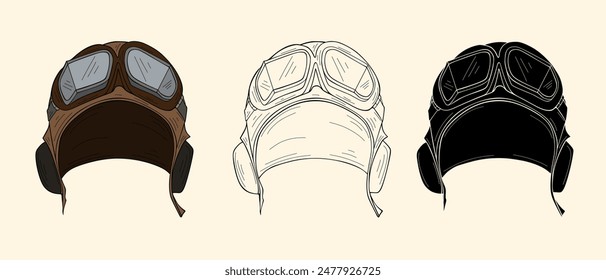 Pilot helmet, retro style vector illustration