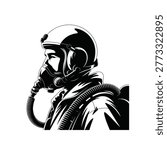 Pilot helmet silhouette black and white aviation headgear illustration