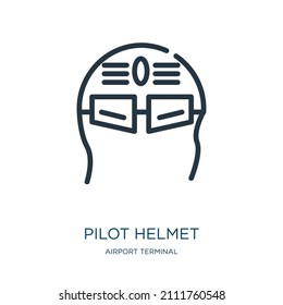 pilot helmet thin line icon. helmet, speed linear icons from airport terminal concept isolated outline sign. Vector illustration symbol element for web design and apps.