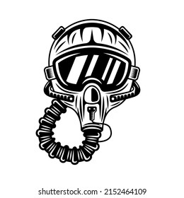 Pilot helmet vector illustration in vintage monochrome style isolate on white background