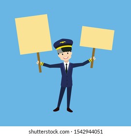 Pilot - Holding Placards in Both Hands