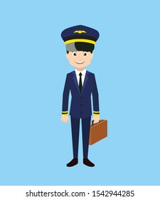 Pilot - Holding a Suitcase and ready to go Illustration