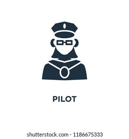 Pilot icon. Black filled vector illustration. Pilot symbol on white background. Can be used in web and mobile.