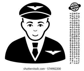 Pilot icon with bonus avatar design elements. Vector illustration style is flat iconic black symbols on white background.