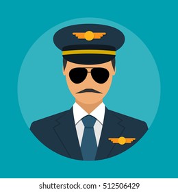 Pilot icon flat design style, isolated on background. Vector illustration. Avatars pilot.