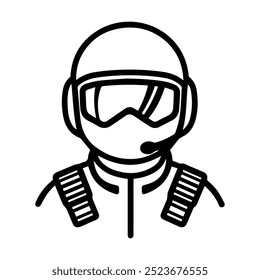 pilot icon or modern line symbol. Vector line art and icon design with bold outline. Black and white Pixel Perfect minimalistic symbol isolated white background. Silhouette simple thin sign